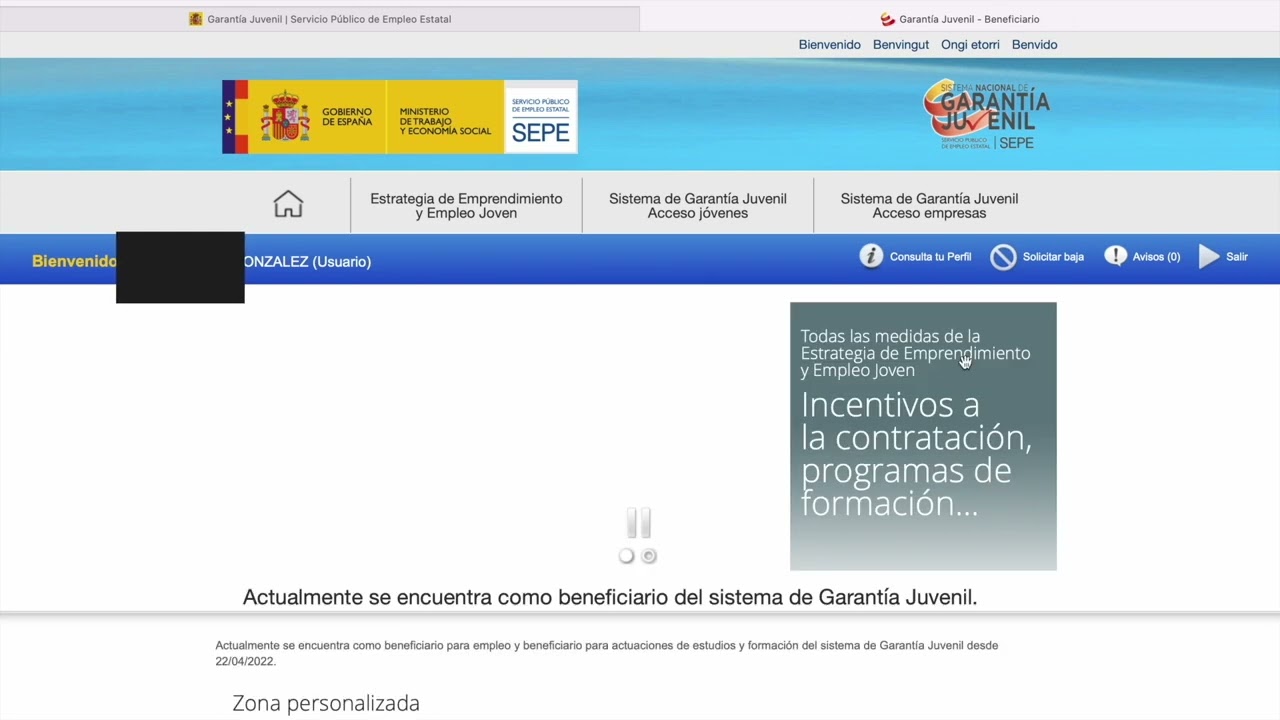 certificado de estar inscrito en garantia juvenil