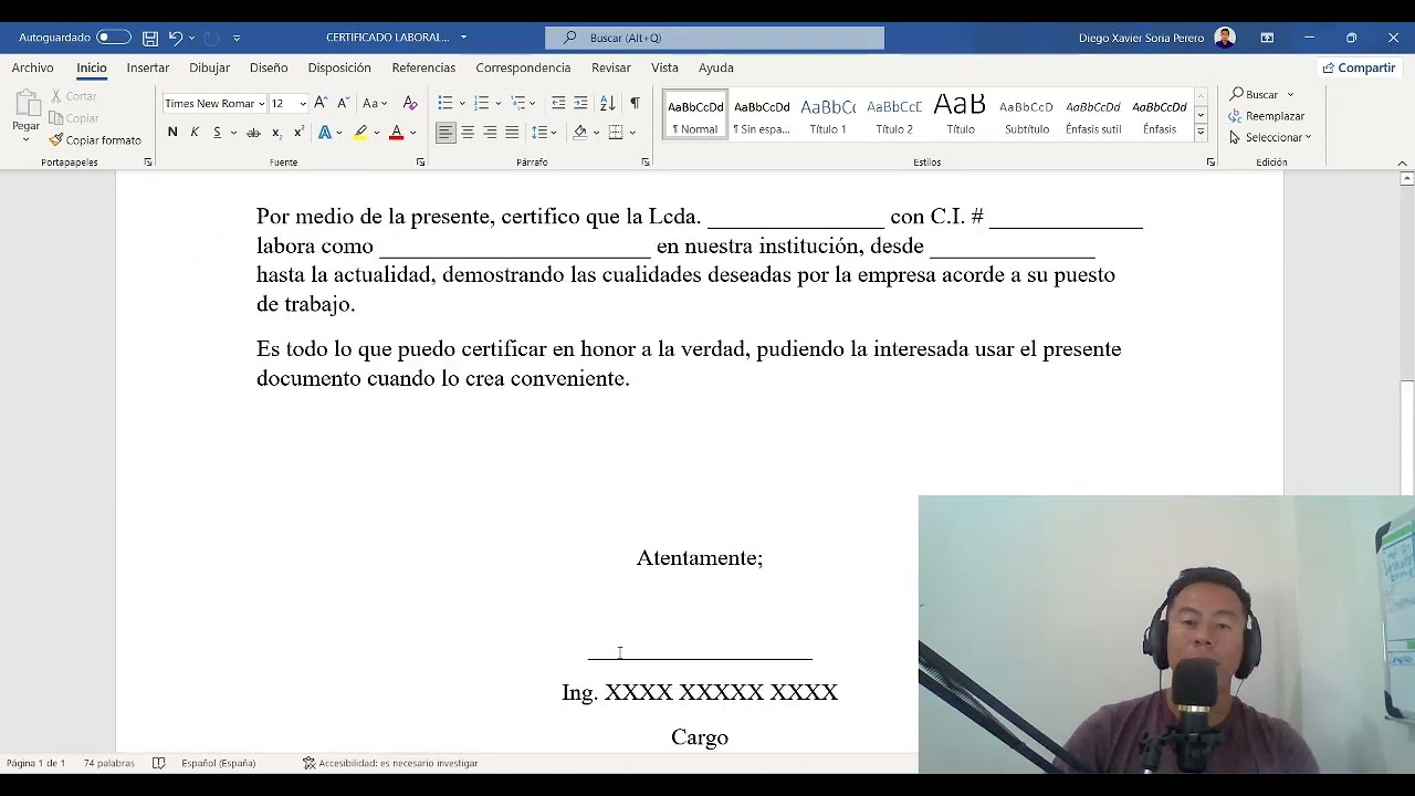 certificado horario de trabajo modelo
