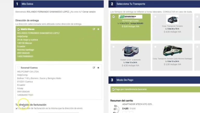 datos de facturacion y datos de envio