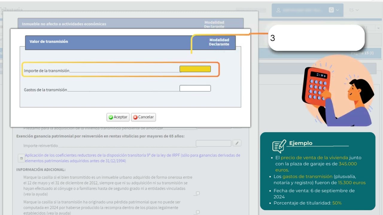 en que casilla se pone la venta de un piso